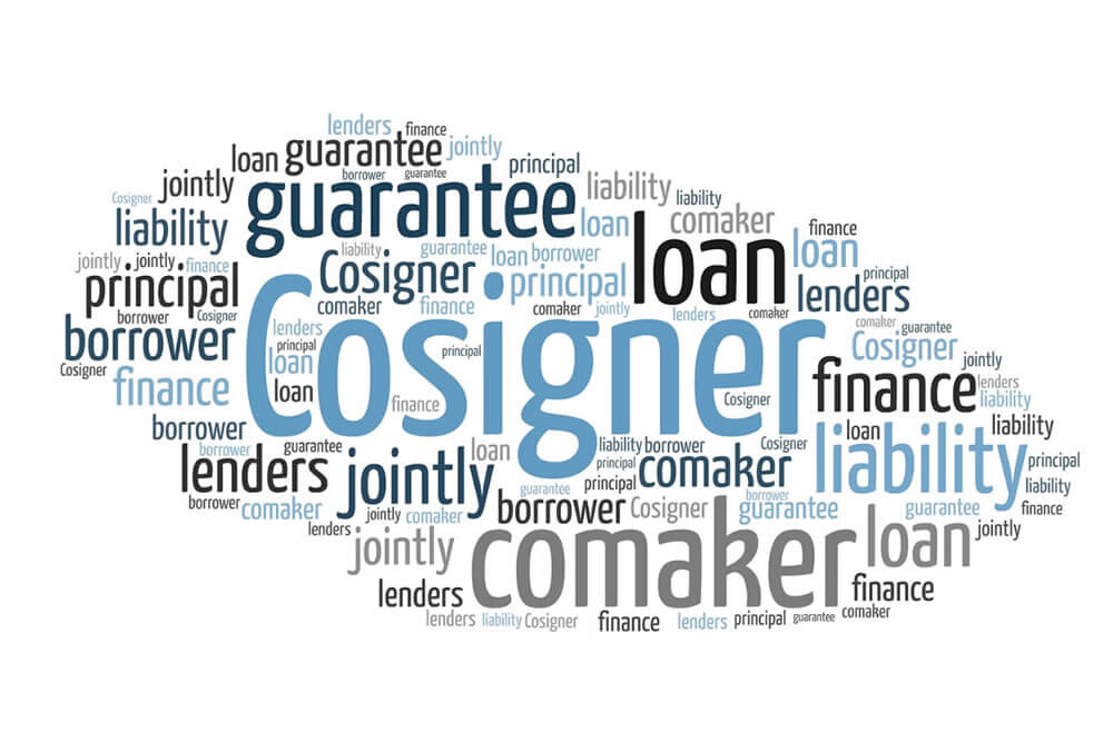 A word cloud featuring the word 'cosigner'